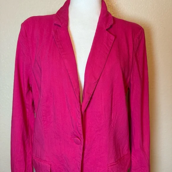 Halston Hot Pink Linen Blend Blazer Size XL - Picture 2 of 13